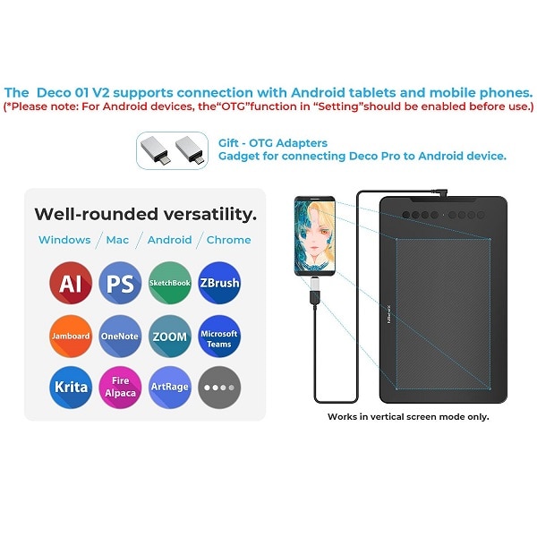 XP-Pen Deco 01 V2 Pen Tablet with 6 Customizable Buttons and Support for Android