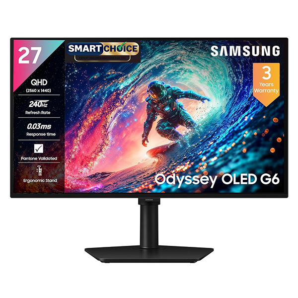 Samsung Odyssey OLED G6 27-Inch QHD 240Hz 0.03ms QD-OLED Gaming Monitor