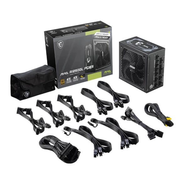 MSI MAG A1250GL PCIe5 1250 Watt ATX 3.1 PCIe5 80 Plus Gold Certified Power Supply