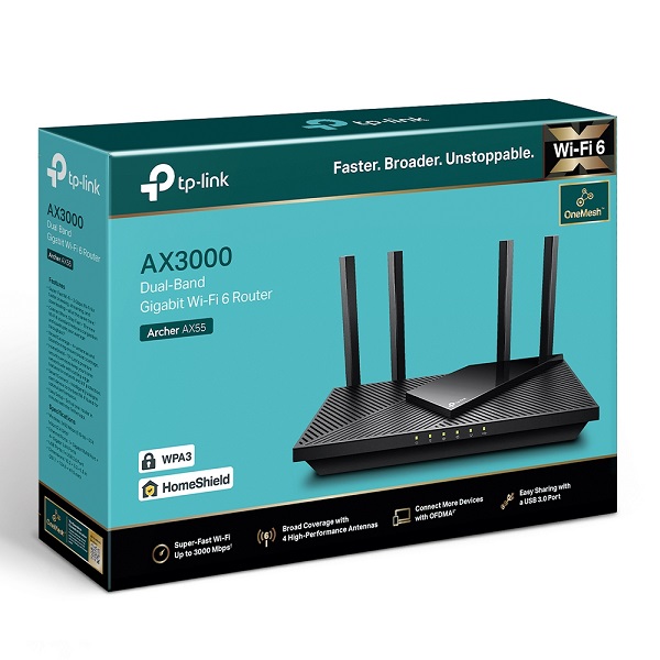 TP-Link Archer AX55 AX3000 Dual Band WiFi 6 Gigabit Wireless Router