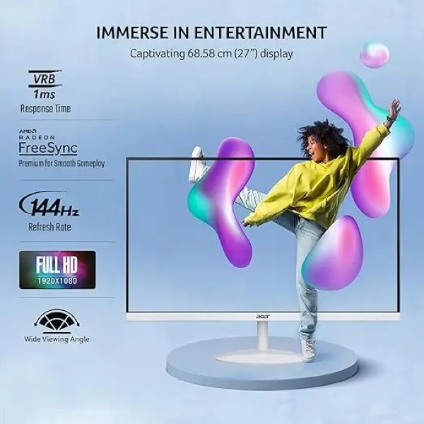 Acer SA272 P1 27-Inch FHD 144hz 1ms Ultra Slim Gaming Monitor (White)