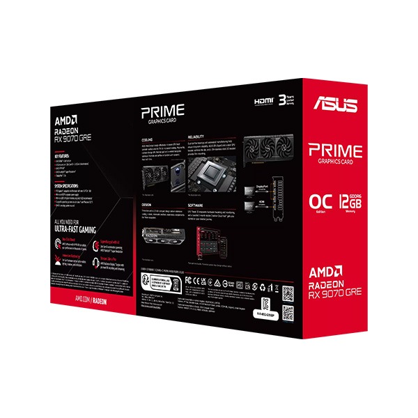 ASUS Prime Radeon RX 9070 GRE OC Edition 12GB GDDR6 Graphics Card