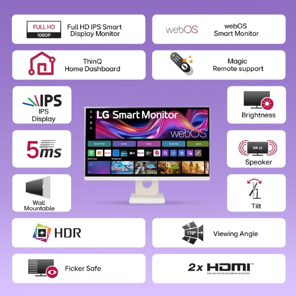 LG 25SR50F-W 25 Inch Full HD 100Hz 5Ms IPS Panel Monitor With Speakers (White)