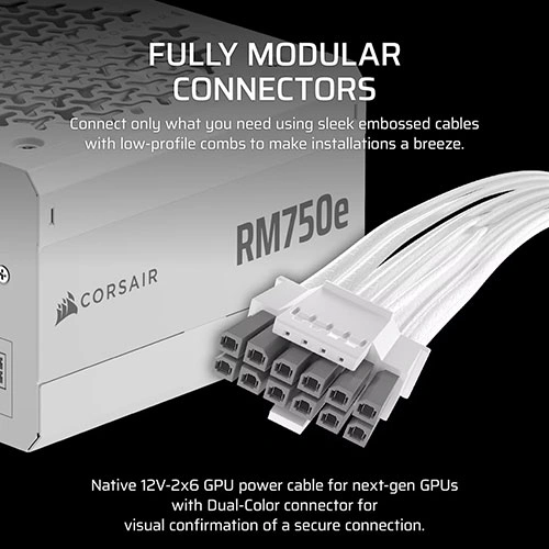 Corsair RM750e 750 Watt ATX 3.1 Gold Certification Fully Modular Power Supply  WHITE