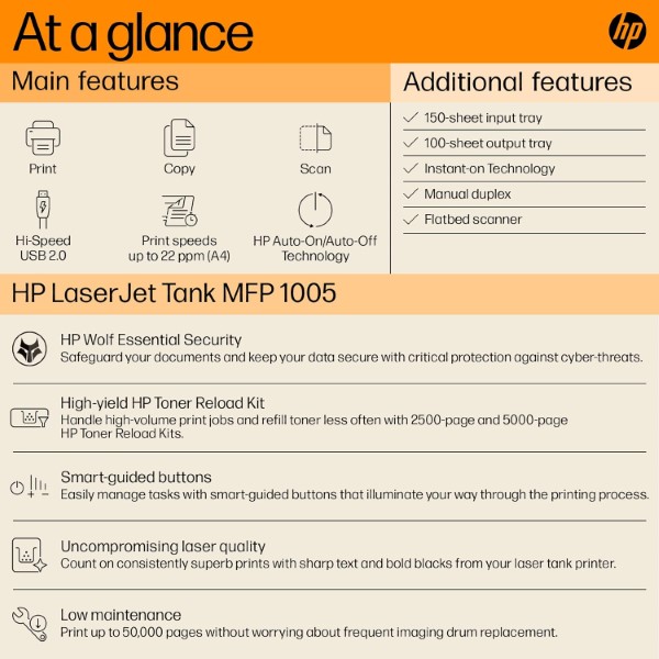 HP LaserJet Tank MFP 1005W Multifunction Wireless Monochrome Printer