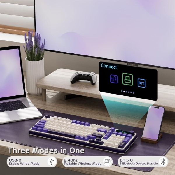 Royal Kludge RK S98 Camping Blue Switch Wireless Mechanical Gaming Keyboard With Smart Display