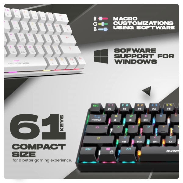 Cosmic Byte CB-GK-35 Themis 61 Key Per Key RGB Wired Mechanical Gaming Keyboard with Outemu Red Swappable Switches and Software (White)