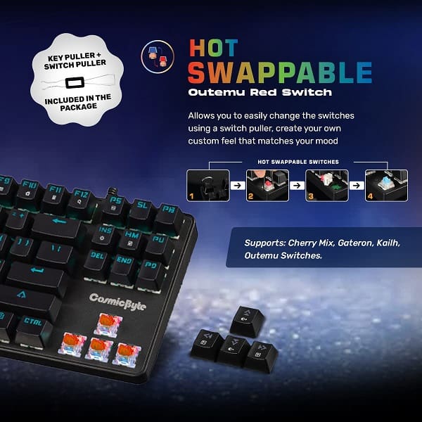 Cosmic Byte CB-GK-34 Firefly Ten-Keyless Wired RGB Mechanical Keyboard with Hot Swappable Outemu Red Switch (Black)