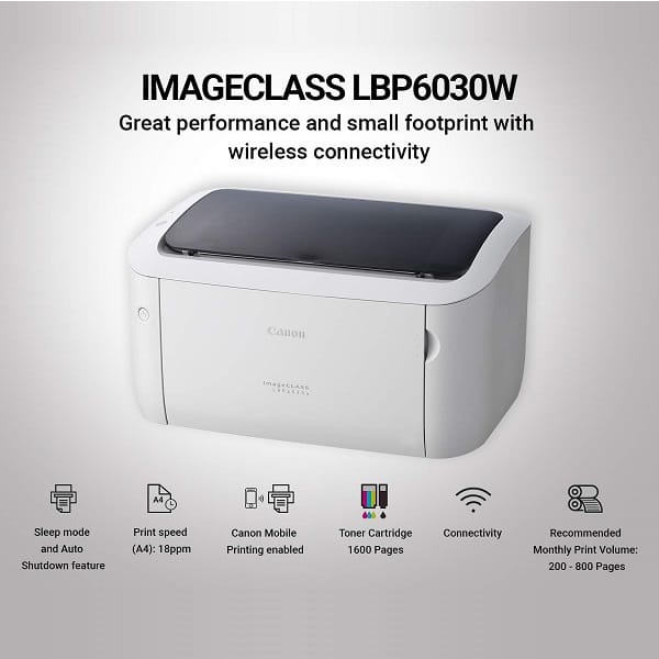 Canon LBP6030W Single Function WiFi Monochrome Printer (White)
