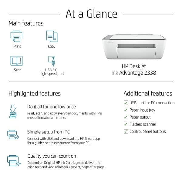 HP Deskjet 2338 All-in-One Printer Scanner and Copier (White)
