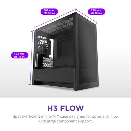 NZXT H3 Flow M-ATX Mini Tower Case (Black)