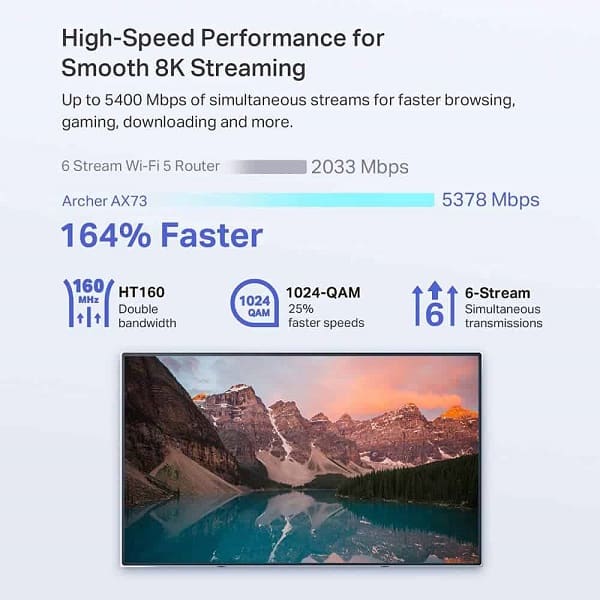 TP-Link Archer AX73 AX5400 Dual Band WiFi 6 Wireless Gigabit Router with MU-MIMO and OFDMA