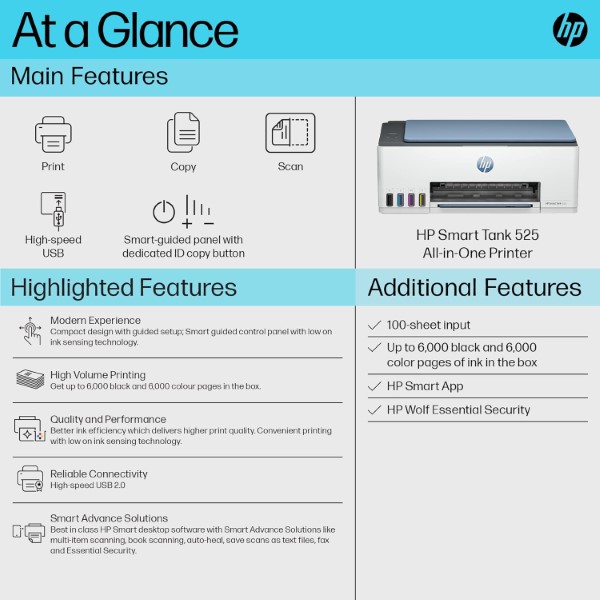 HP Smart Tank 525 All-in-One Multifunction Color Printer (Print, Scan, Copy)