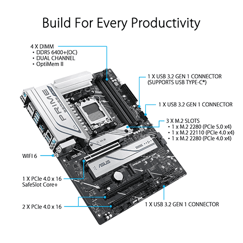 Asus Prime X670-P-CSM-WiFi DDR5 AMD AM5 ATX motherboard