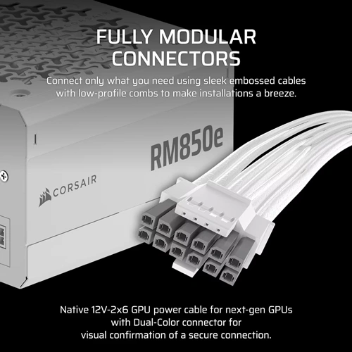 Corsair RM850e 850 Watt ATX 3.1 Gold Certification Fully Modular Power Supply WHITE