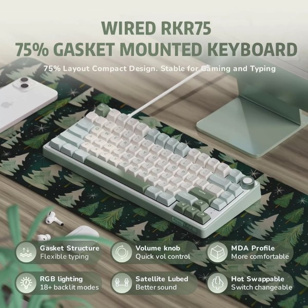 Royal Kludge RK R75 Sky Cyan (Brown Switch) Mechanical Wired Gaming Keyboard