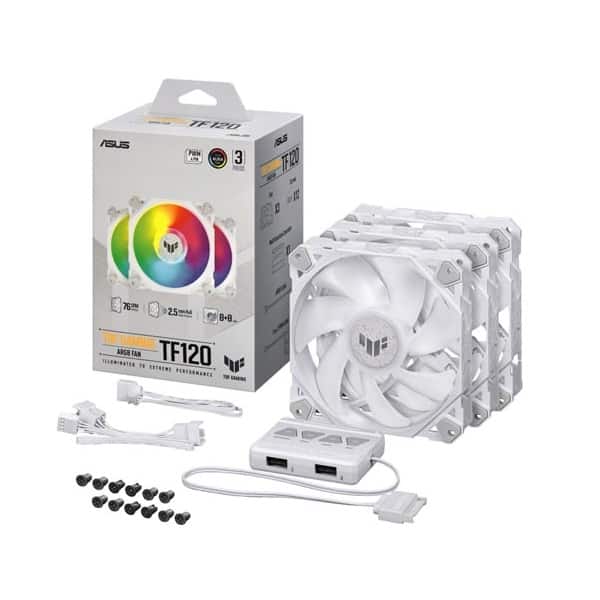 Asus TUF Gaming TF120 ARGB White 120mm triple fan kit with ARGB controller