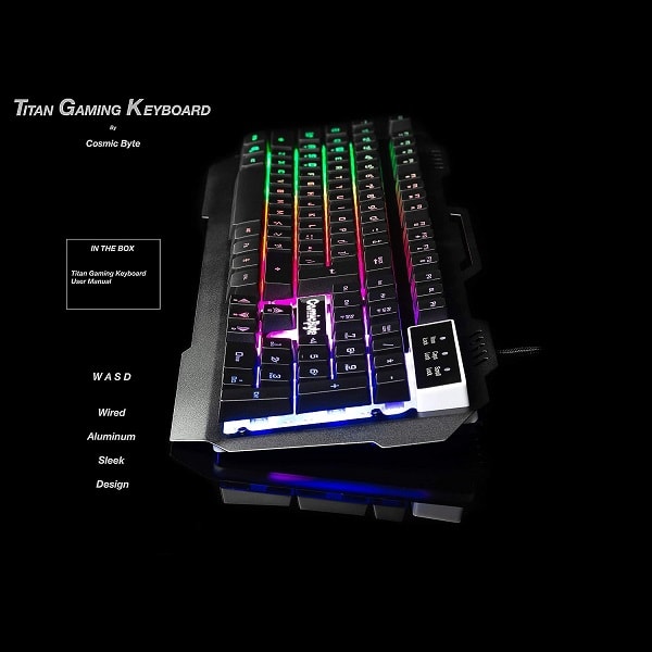 Cosmic Byte CB-GK-05 Titan Rainbow Backlit Membrane Keyboard with Braided Wired Cable (Black)
