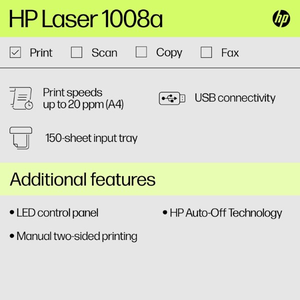 HP Laser 1008A Single Function Monochrome WiFi Printer
