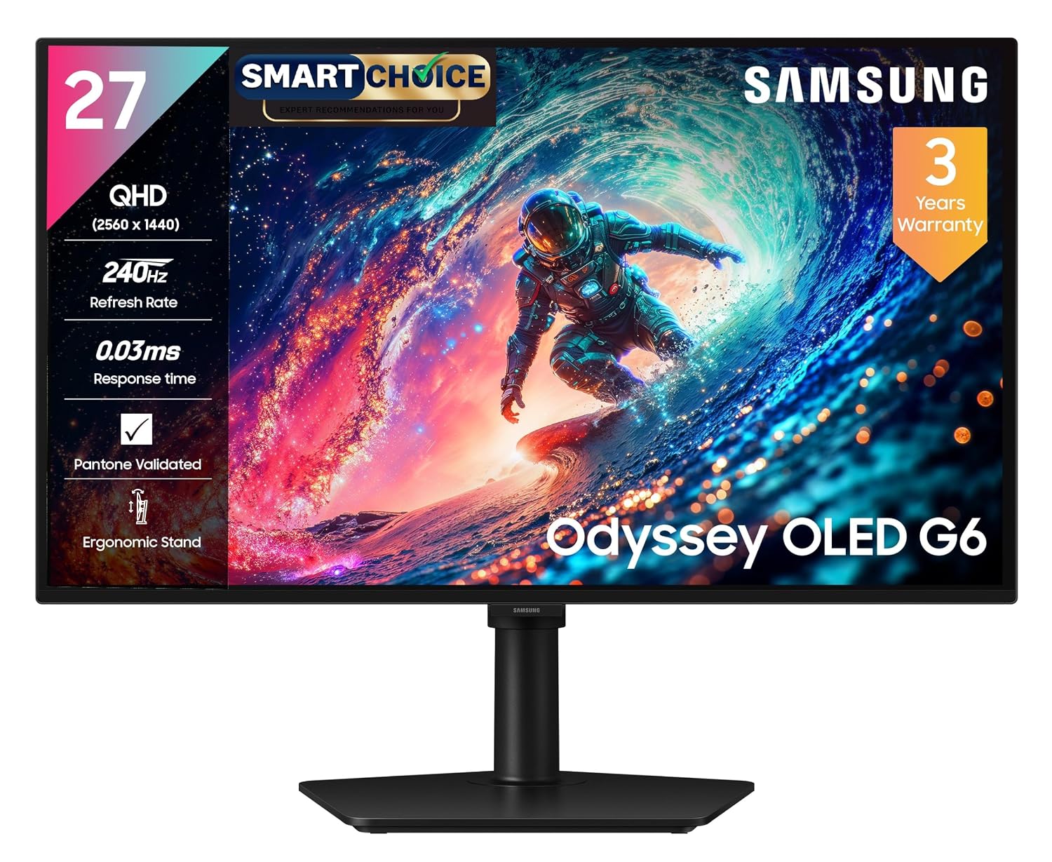 Samsung Odyssey OLED G6 27-Inch QHD 240Hz 0.03ms QD-OLED Gaming Monitor