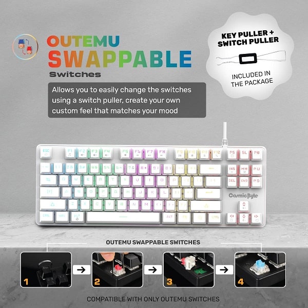 Cosmic Byte CB-GK-37 Firefly RGB TKL Mechanical Keyboard with Swappable Outemu Red Switch (White)