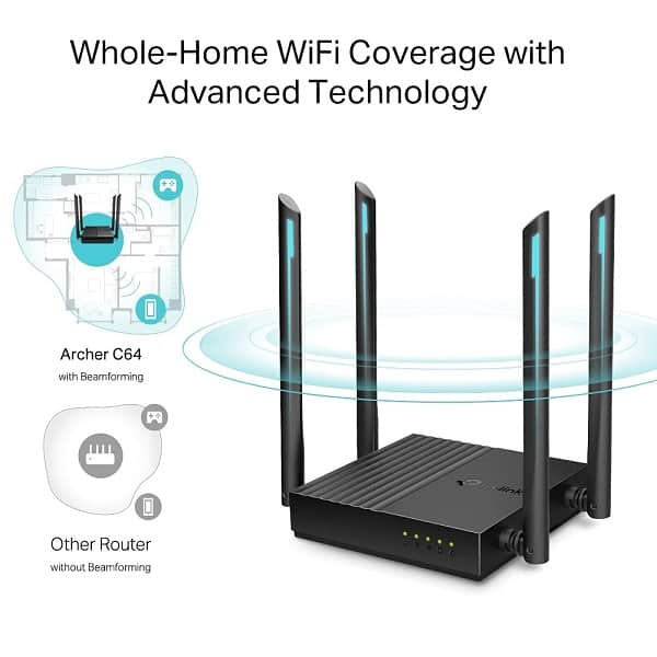 TP-Link Archer C64 AC1200 Dual Band Gigabit WiFi with MU-MIMO, Beamforming, and Advanced Security