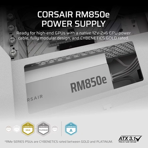 Corsair RM850e 850 Watt ATX 3.1 Gold Certification Fully Modular Power Supply WHITE