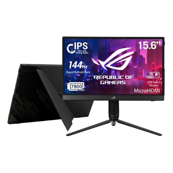 ASUS ROG STRIX XG16AHP-W (WHITE), 15.6-inch full HD, 144Hz IPS G-SYNC compatible portable monitor, built-in battery, kickstand, USB-C power delivery, micro HDMI, ROG tripod, for console