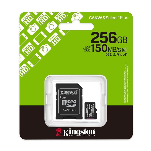 Kingston Canvas Select Plus 256GB Class 10 Micro SD Card With Adapter