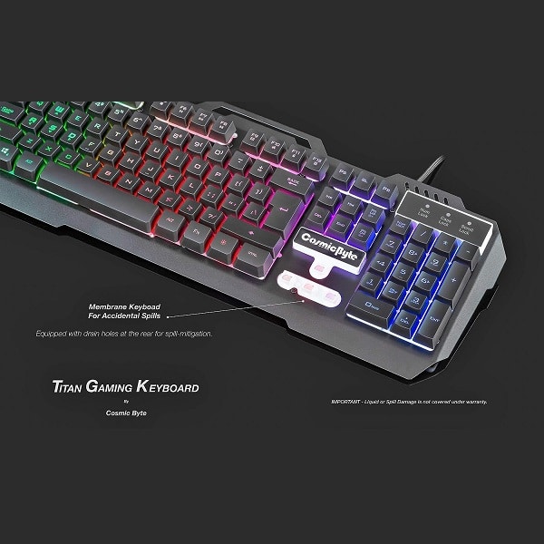 Cosmic Byte CB-GK-05 Titan Rainbow Backlit Membrane Keyboard with Braided Wired Cable (Black)