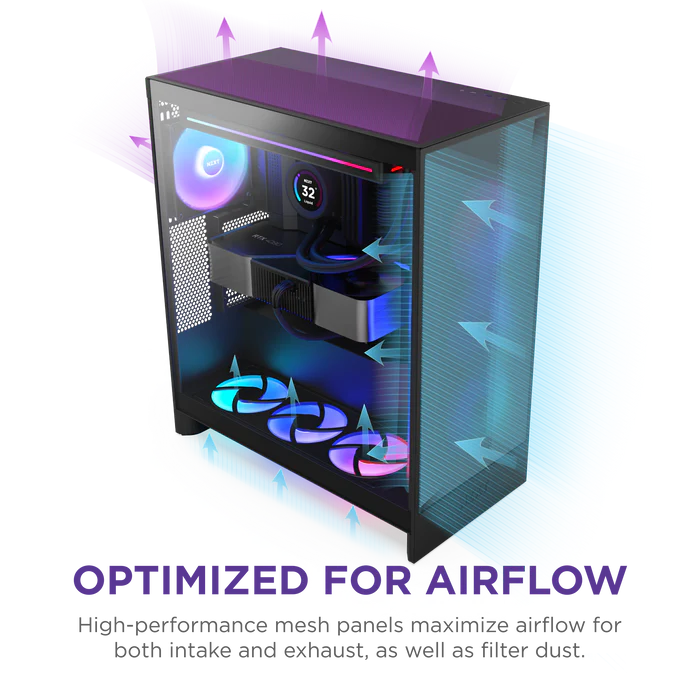 NZXT H7 Flow ATX Mid-Tower Case With RGB Fans (Black)