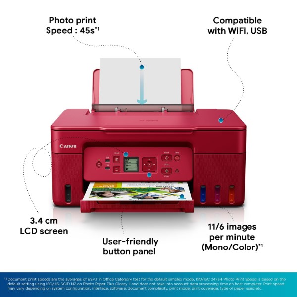 Canon PIXMA MegaTank G3770 Red All In One Inkjet Wireless Colour Printer