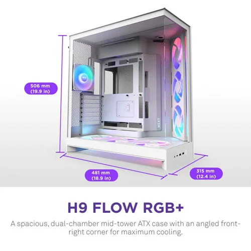 NZXT H9 Flow RGB Plus Large Dual-Chamber ATX Mid-Tower Case (white)