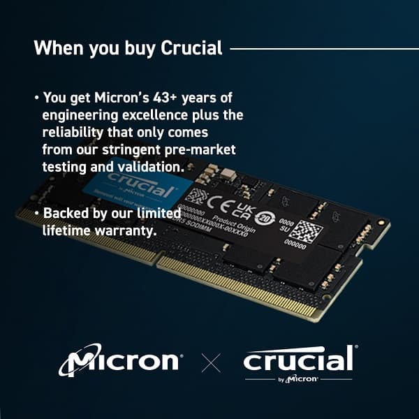 Crucial CT8G48C40S5 8GB 4800MHz DDR5 CL40 SODIMM Laptop Memory