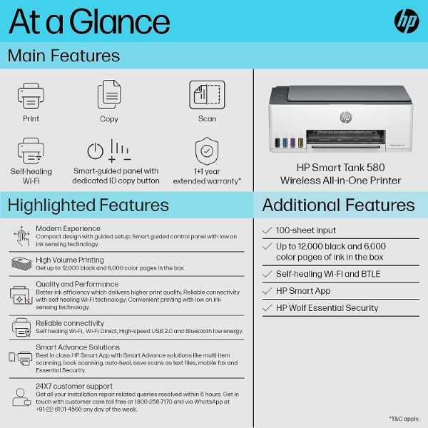 HP Smart Tank 580 Multi Function Wi-Fi Printer for Business and Home