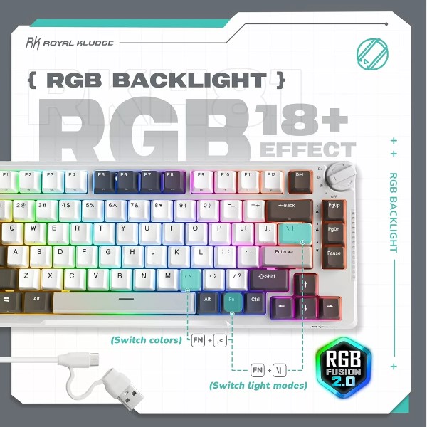 Royal Kludge RK H81 White Night (Sky Cyan Switch) Mechanical Wireless Gaming Keyboard