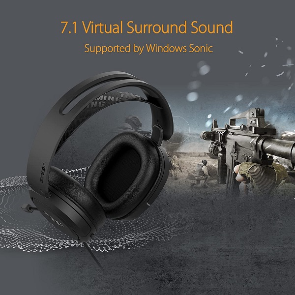 ASUS TUF Gaming H1 gaming headphone with Discord and Teamspeak certified microphone and 7.1 surround sound