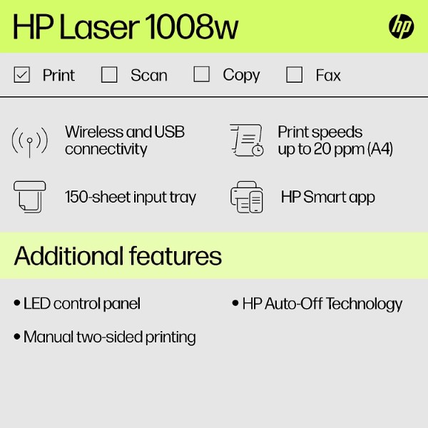 HP Laser 1008w Single Function Monochrome WiFi Printer