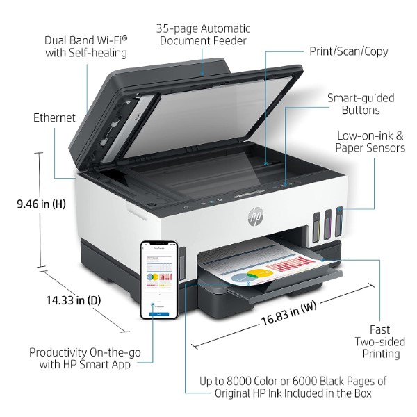 HP Smart Tank 750 Multi Function Duplex Wi-Fi Printer with Auto Ink and Paper Sensor