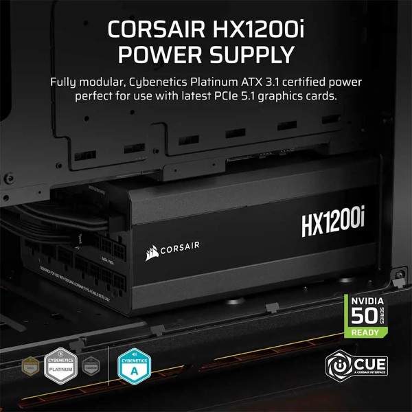 Corsair HX1200i 1200 Watt ATX3.1 Full Modular 80 Plus Platinum Certified ATX Power Supply