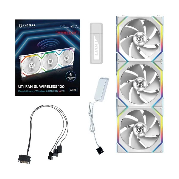 Lian-Li Uni Fan SL120 Reverse Wireless White ARGB 120mm 3-Fan kit Cabinet Fans (White)