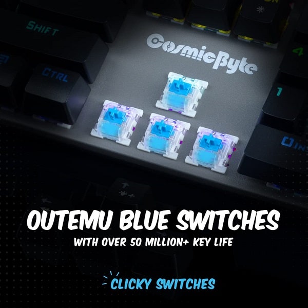 Cosmic Byte CB-GK-27 Vanth Mechanical Gaming Keyboard with Outemu Blue Switch and Rainbow LED (Black/Grey)