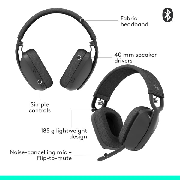 Logitech Zone Vibe 100 Lightweight Wireless Bluetooth Over-Ear Headphone