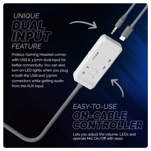 Cosmic Byte Proteus White Headset Dual Input USB and 3.5mm, 7.1 Surround Sound