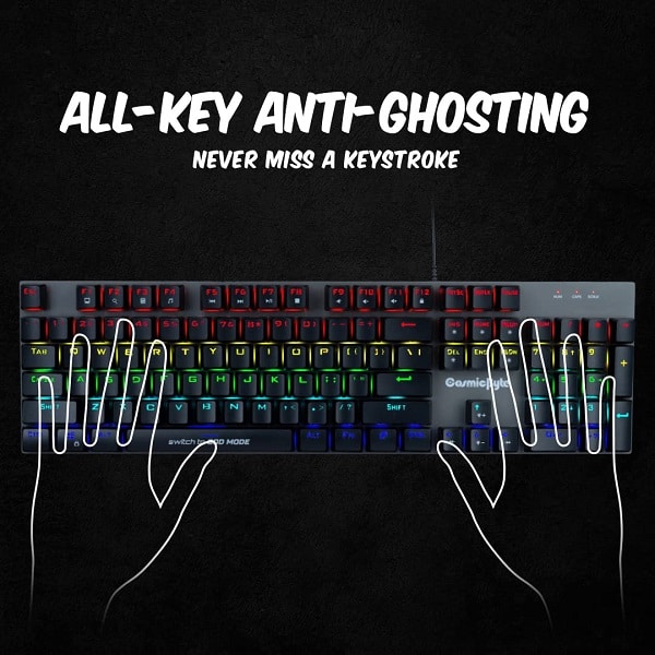 Cosmic Byte CB-GK-28 Vanth Mechanical Gaming Keyboard with Outemu Red Switch and Rainbow LED (Black/Grey)