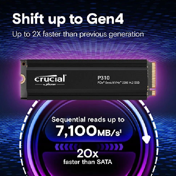 Crucial P310 1TB NVMe M.2 Gen4 SSD With Heatsink