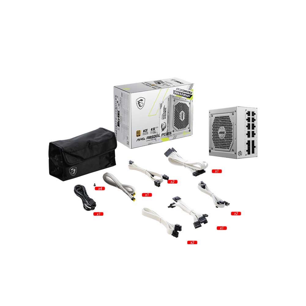 MSI MAG A850GL White PCIe5 850 Watt ATX 3.1 80 Plus Gold Certified Power Supply