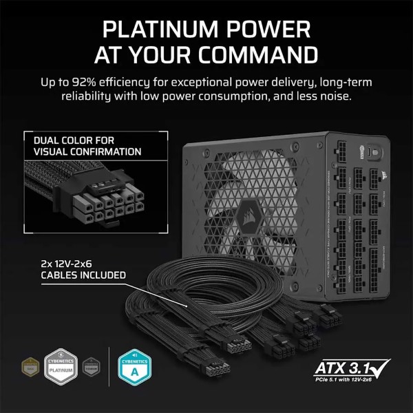 Corsair HX1200i 1200 Watt ATX3.1 Full Modular 80 Plus Platinum Certified ATX Power Supply
