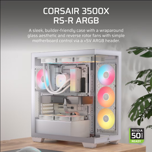 Corsair 3500X RS-R ARGB E-ATX Mid Tower PC Cabinet With Tempered Glass Side Panel White