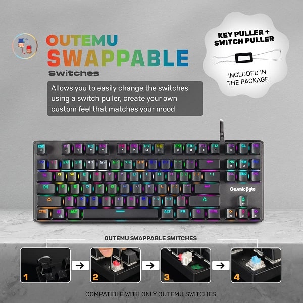 Cosmic Byte CB-GK-18 Firefly TKL RGB Mechanical Keyboard with Outemu Red Switches (Black)